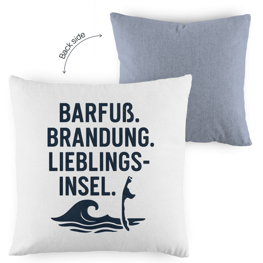 Kissenhülle 40x40 mit LIEBLINGSINSEL SYLT Print (schwarz). Stoff-Farbe: grey-white. Fernweh zum Anfassen? travelprint4U.de