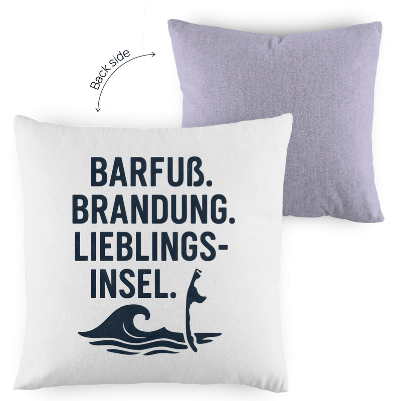 Kissenhülle 40x40 mit LIEBLINGSINSEL SYLT Print (schwarz). Stoff-Farbe: lilac-white. Fernweh zum Anfassen? travelprint4U.de