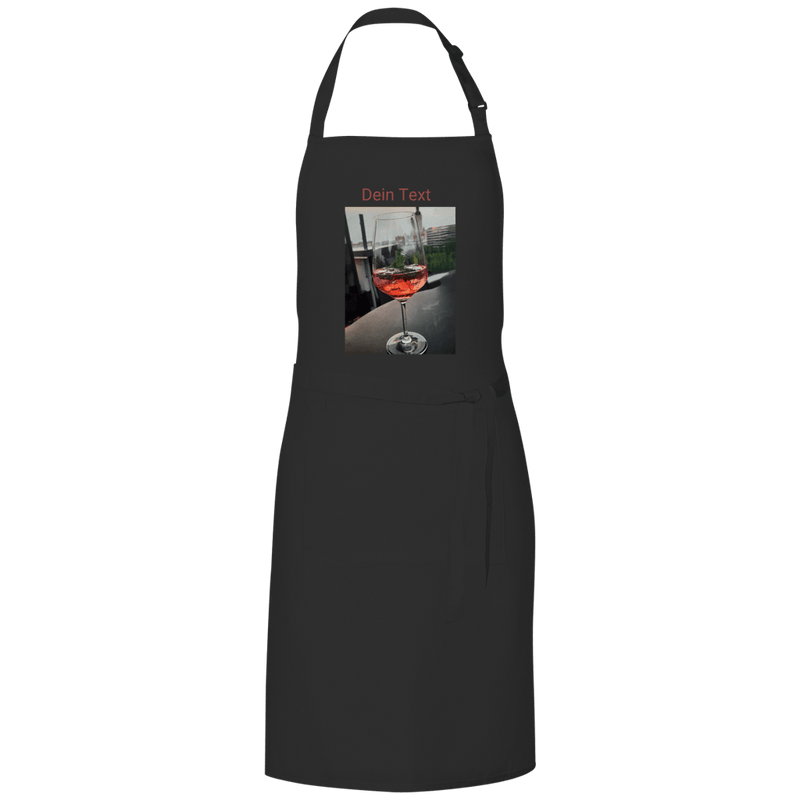 Schwarze Kochschürze mit indiv. Foto. Hier: Glas Aperol mit Eiswürfel. Fernweh zum Anziehen? travelPrint4U.de