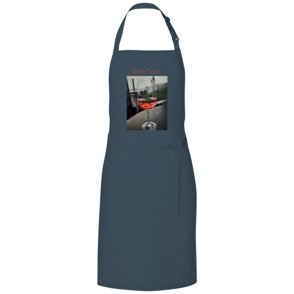 Graue Kochschürze mit indiv. Foto. Hier: Glas Aperol mit Eiswürfel. Fernweh zum Anziehen? travelPrint4U.de