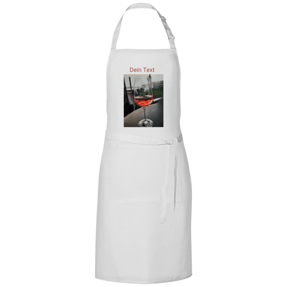 Weisse Kochschürze mit indiv. Foto. Hier: Glas Aperol mit Eiswürfel. Fernweh zum Anziehen? travelPrint4U.de