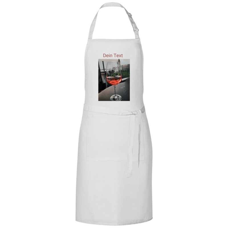 Weisse Kochschürze mit indiv. Foto. Hier: Glas Aperol mit Eiswürfel. Fernweh zum Anziehen? travelPrint4U.de