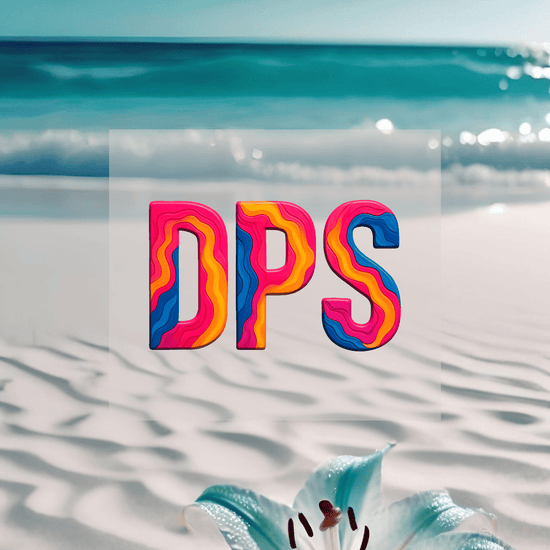 KI Hintergrund türkisfarbenes Wasser mit Design des bunten DPS Airport Code. Fernweh zum Anziehen? travelPrint4U.de
