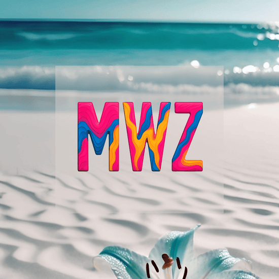 KI Hintergrund türkisfarbenes Wasser mit Design des MWZ Airport Code. Fernweh zum Anziehen? travelPrint4U.de
