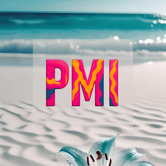 KI Hintergrund türkisfarbenes Wasser mit Design des PMI Airport Code. Fernweh zum Anziehen? travelPrint4U.de