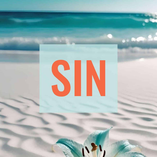 KI Hintergrund türkisfarbenes Wasser mit Design des bunten SIN Airport Code. Fernweh zum Anziehen? travelPrint4U.de