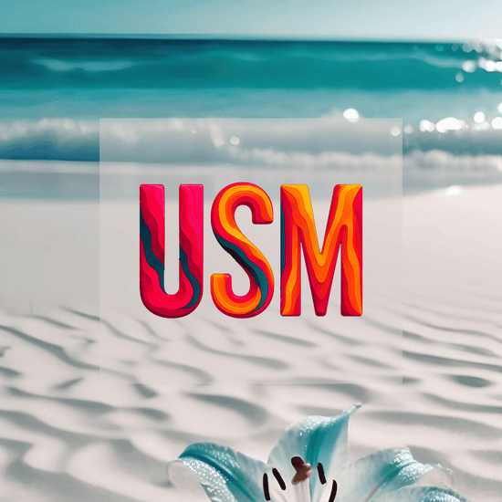 KI Hintergrund türkisfarbenes Wasser mit Design des USM Airport Code. Fernweh zum Anziehen? travelPrint4U.de