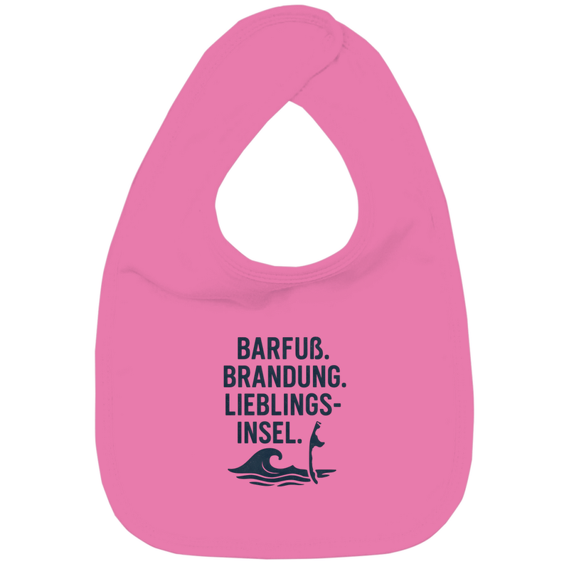 Lätzchen mit LIEBLINGSINSEL SYLT Design in schwarz. Stoff-Farbe: Pink. Fernweh zum Anfassen? travelPrint4U.de