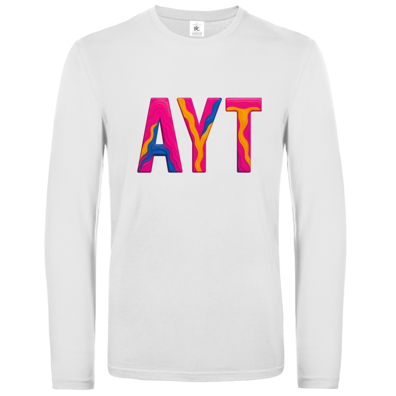 Longsleeve mit buntem AYT Print für Airport-Code ANTALYA. Stoff-Farbe: White. Fernweh zum Anziehen? travelPrint4U.de