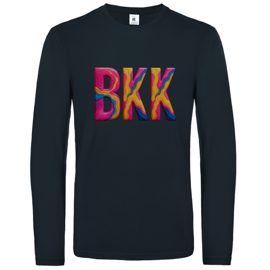 Longsleeve mit buntem BKK Print für Airport-Code BANGKOK. Stoff-Farbe: Dark Grey. Fernweh zum Anziehen? travelPrint4U.de