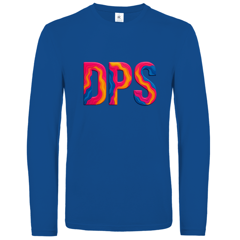 Longsleeve mit buntem DPS Print für Airport-Code DENPASAR. Stoff-Farbe: Royal Blue. Fernweh zum Anziehen? travelPrint4U.de