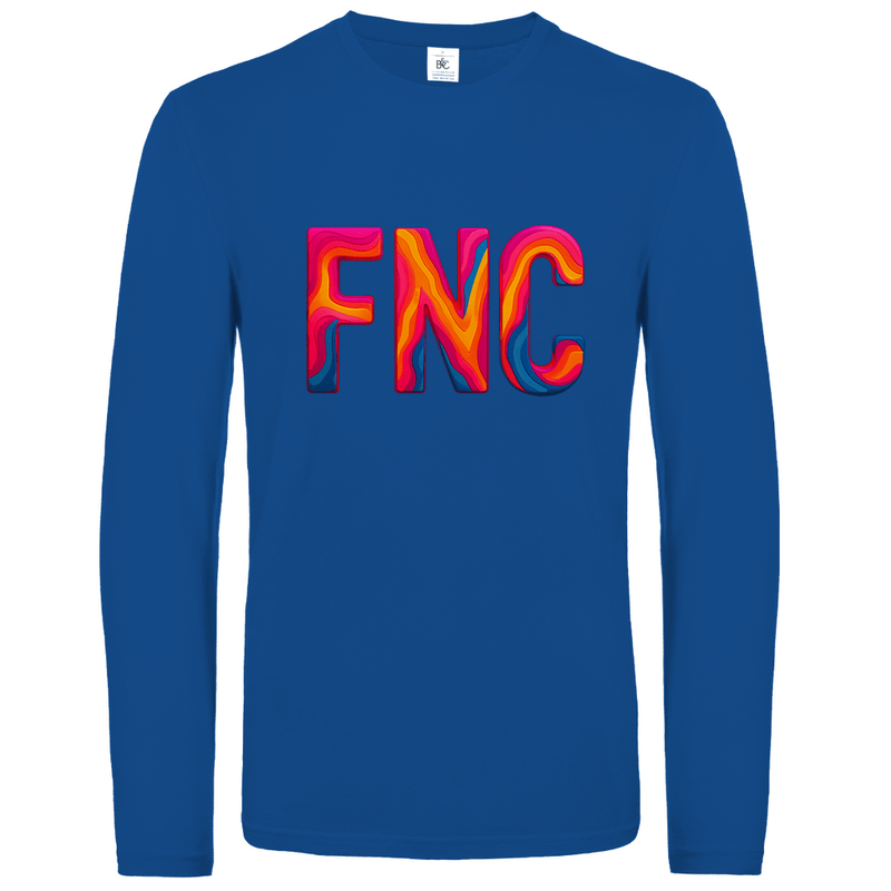 Longsleeve mit buntem FNC Print für Airport-Code FUNCHAL. Stoff-Farbe: Royal Blue. Fernweh zum Anziehen? travelPrint4U.de