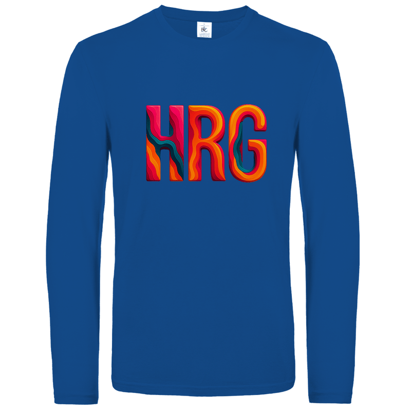 Longsleeve mit buntem HRG Print für Airport-Code HURGHADA. Stoff-Farbe: Royal Blue. Fernweh zum Anziehen? travelPrint4U.de