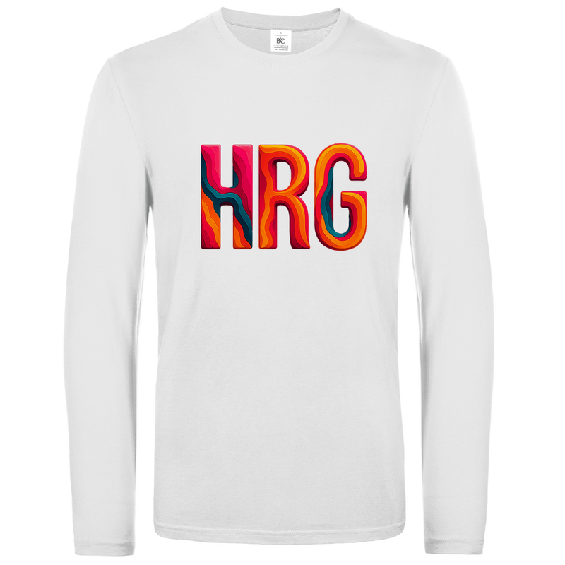 Longsleeve mit buntem HRG Print für Airport-Code HURGHADA. Stoff-Farbe: White. Fernweh zum Anziehen? travelPrint4U.de