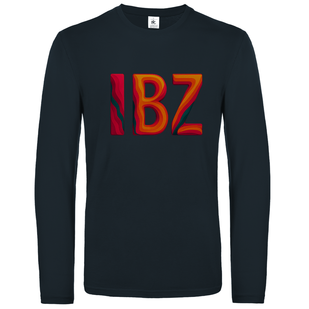 Longsleeve mit buntem IBZ Print für Airport-Code IBIZA. Stoff-Farbe: Dark Grey. Fernweh zum Anziehen? travelPrint4U.de
