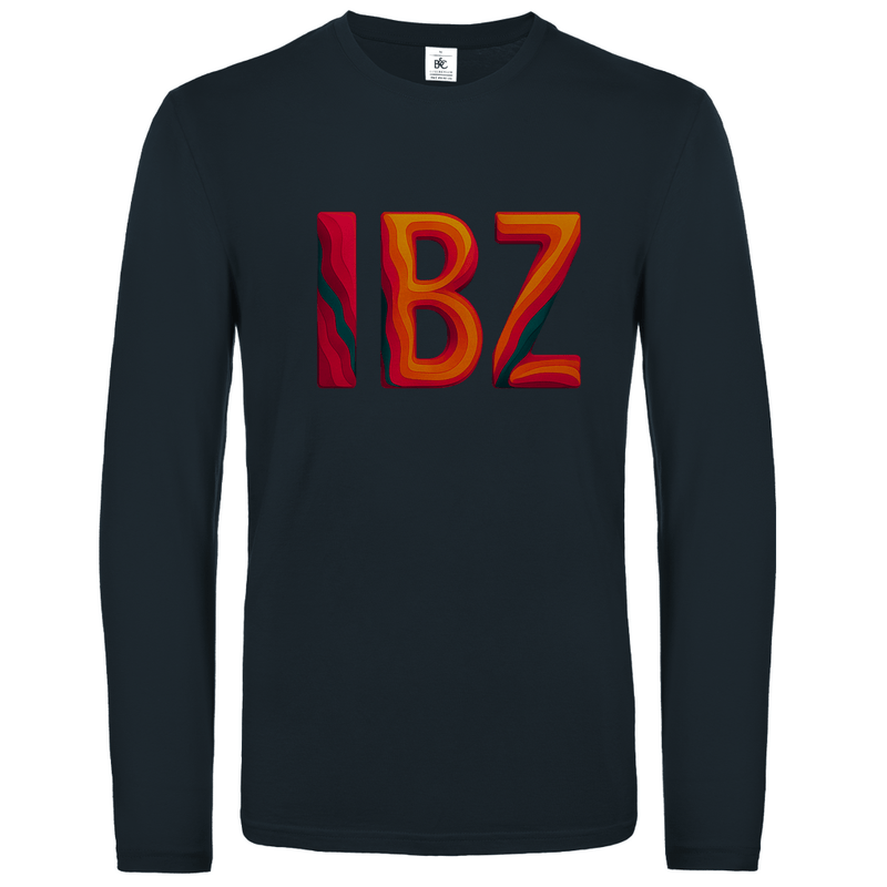 Longsleeve mit buntem IBZ Print für Airport-Code IBIZA. Stoff-Farbe: Dark Grey. Fernweh zum Anziehen? travelPrint4U.de
