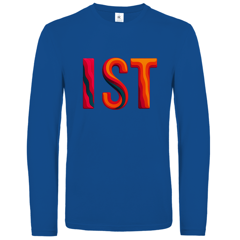 Longsleeve mit buntem IST Print für Airport-Code ISTANBUL. Stoff-Farbe: Royal Blue. Fernweh zum Anziehen? travelPrint4U.de