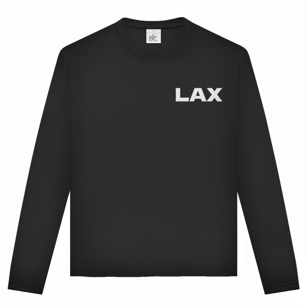 Unisex Langarmshirt mit LAX Airport Code Los Angeles. Farbe Black. Fernweh zum Anziehen von travelPrint4U.de