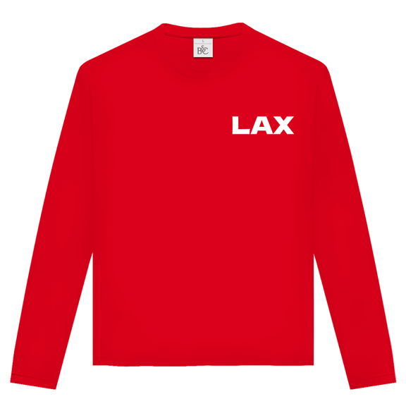 Unisex Langarmshirt mit LAX Airport Code Los Angeles. Farbe Red. Fernweh zum Anziehen von travelPrint4U.de