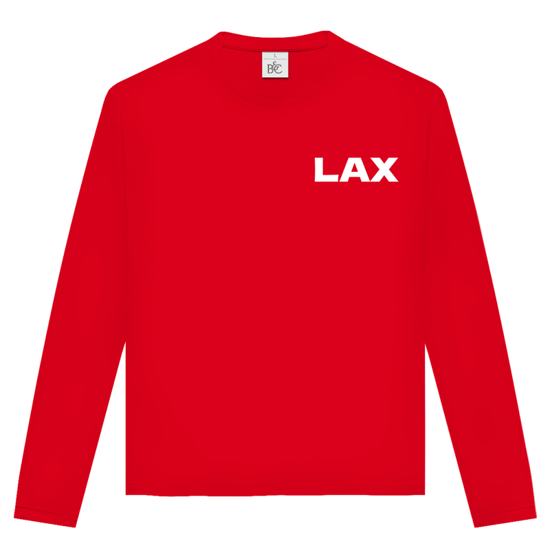 Unisex Langarmshirt mit LAX Airport Code Los Angeles. Farbe Red. Fernweh zum Anziehen von travelPrint4U.de