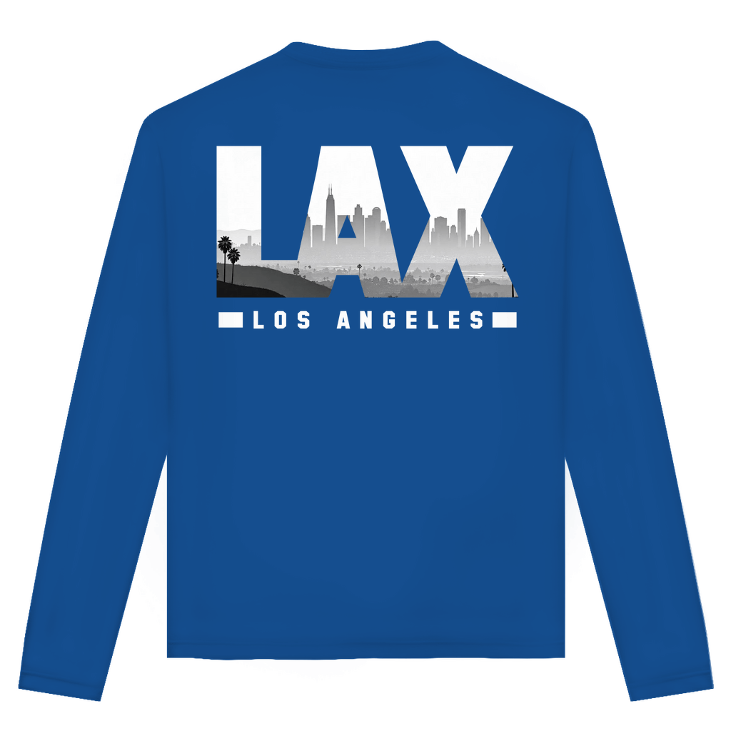 Unisex Langarmshirt mit LAX Airport Code Los Angeles. Farbe Royal. Fernweh zum Anziehen von travelPrint4U.de