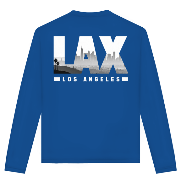 Unisex Langarmshirt mit LAX Airport Code Los Angeles. Farbe Royal. Fernweh zum Anziehen von travelPrint4U.de