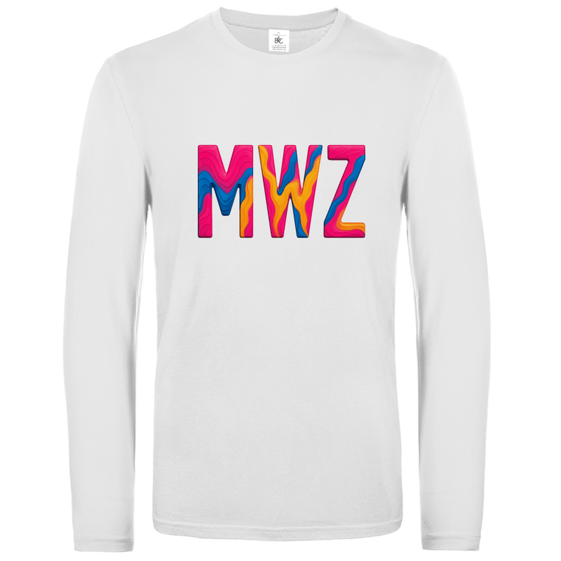 Longsleeve mit buntem MWZ Print für Airport-Code MWANZA. Stoff-Farbe: White. Fernweh zum Anziehen? travelPrint4U.de