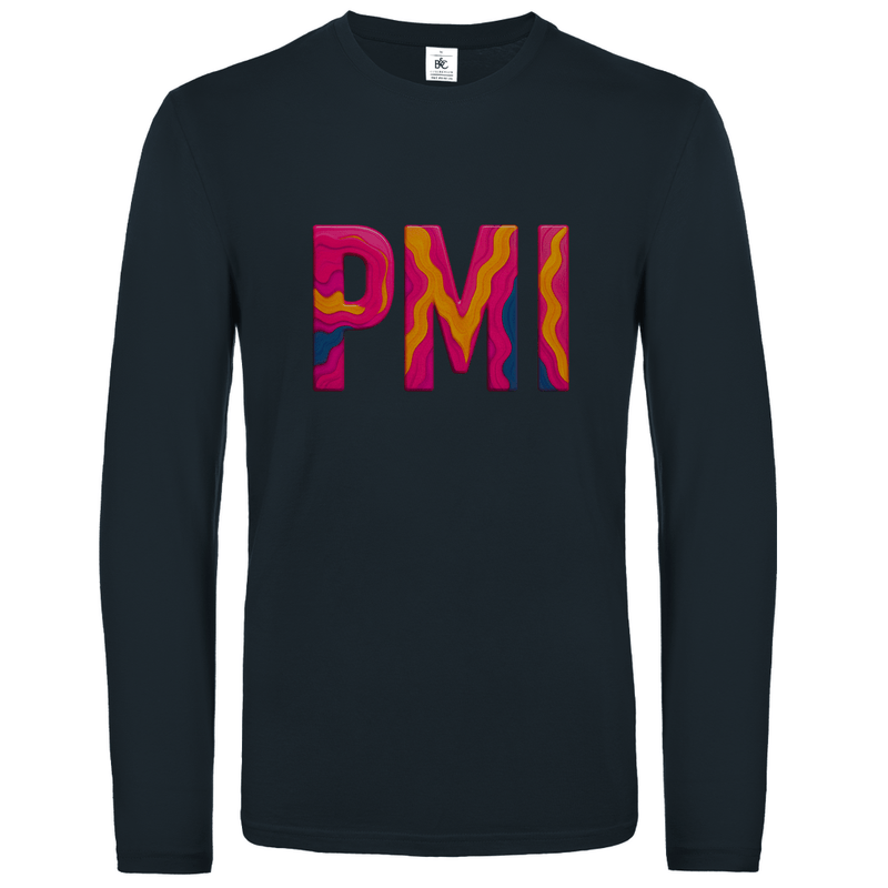 Longsleeve mit buntem PMI Print für Airport-Code MALLORCA. Stoff-Farbe: Dark Grey. Fernweh zum Anziehen? travelPrint4U.de