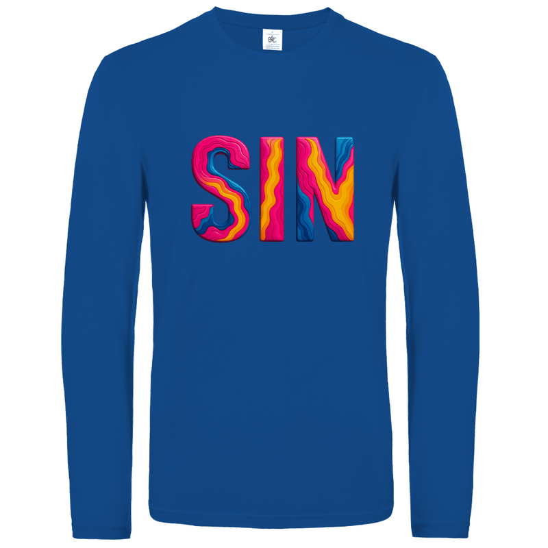 Longsleeve mit buntem SIN Print für Airport-Code SINGAPUR. Stoff-Farbe: Royal Blue. Fernweh zum Anziehen? travelPrint4U.de