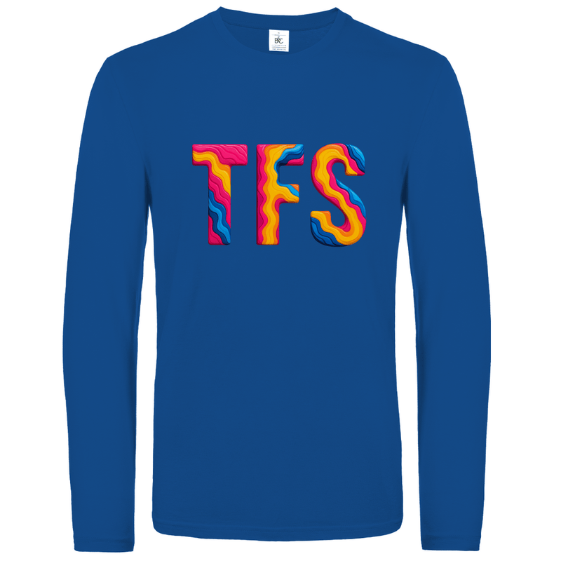 Longsleeve mit buntem TFS Print für Airport-Code TENERIFFA-SÜD. Stoff-Farbe: Royal Blue. Fernweh zum Anziehen? travelPrint4U