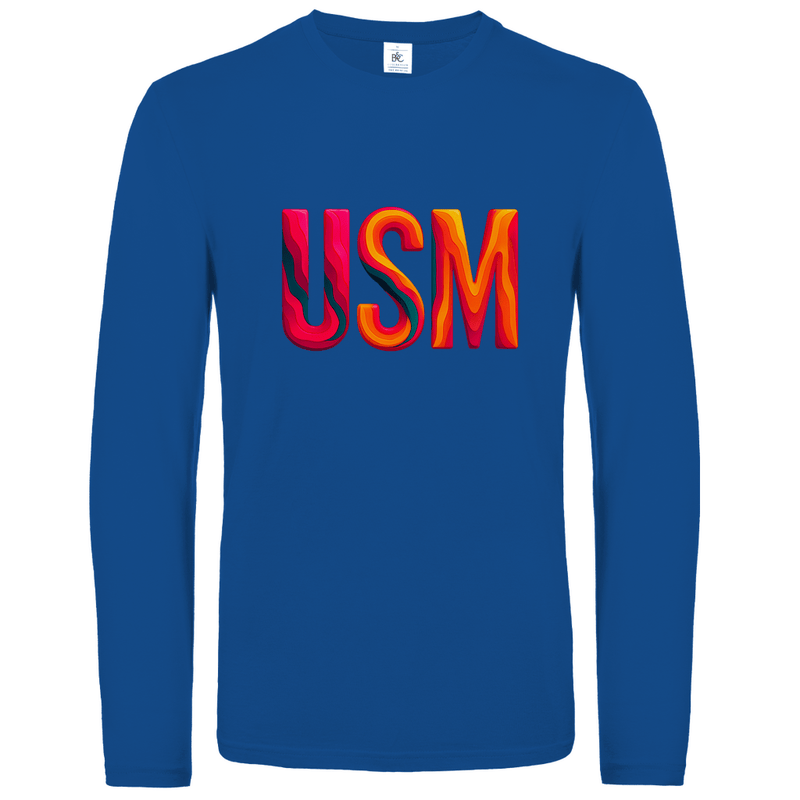 Longsleeve mit buntem USM Print für Airport-Code Ko Samui. Stoff-Farbe: Royal Blue. Fernweh zum Anziehen? travelPrint4U.de