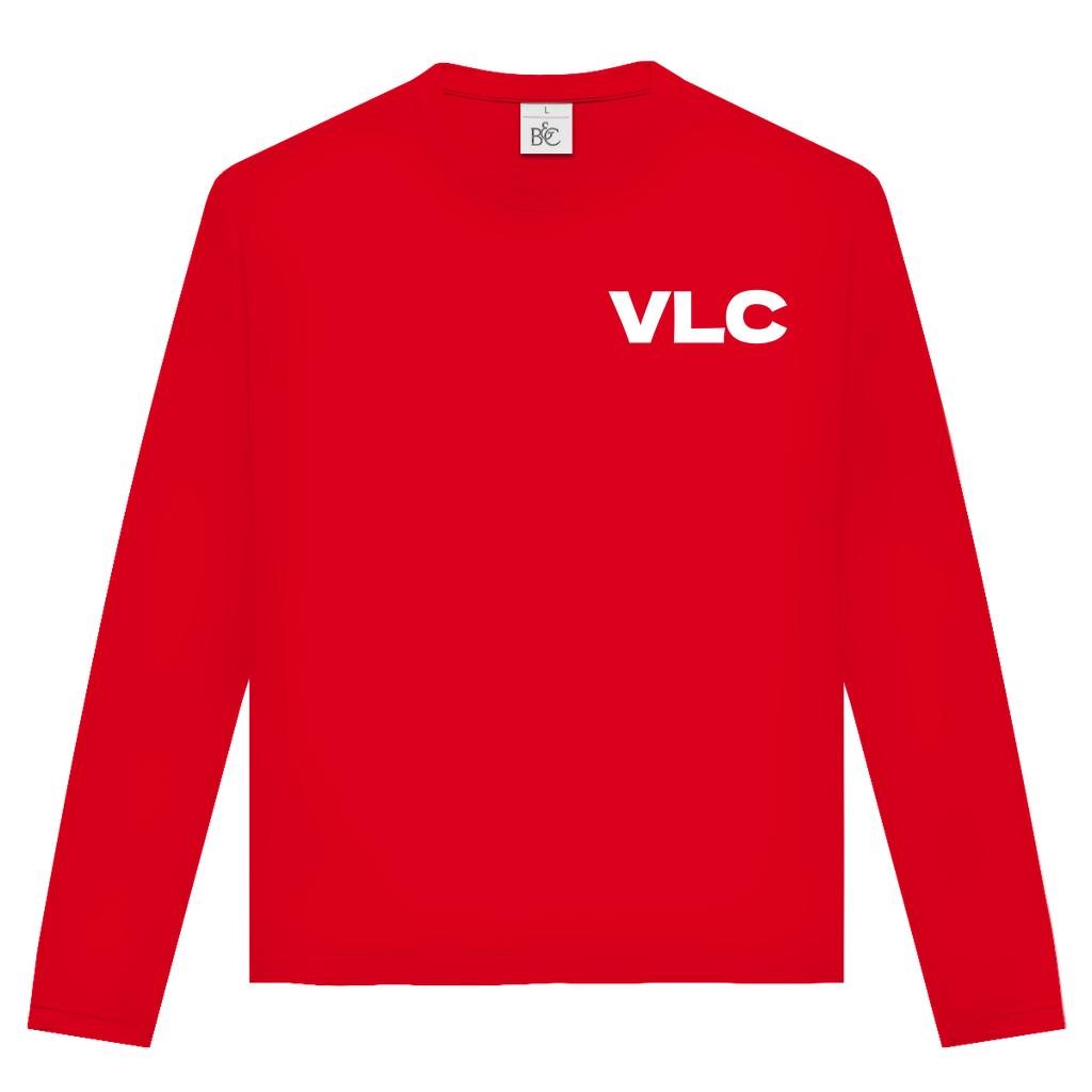 Unisex Langarmshirt mit VLC Airport Code Valencia. Farbe Rot. Fernweh zum Anziehen von travelPrint4U.de