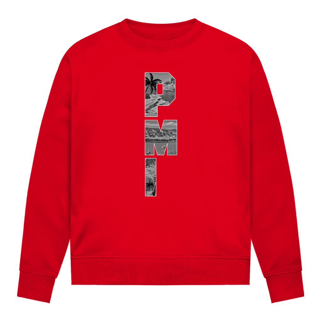 Intensiv rotes Shirt mit drei Buchstaben des Flughafencode. Overlay der Buchstaben ein Bild in schwarz/weiß von der Insel.