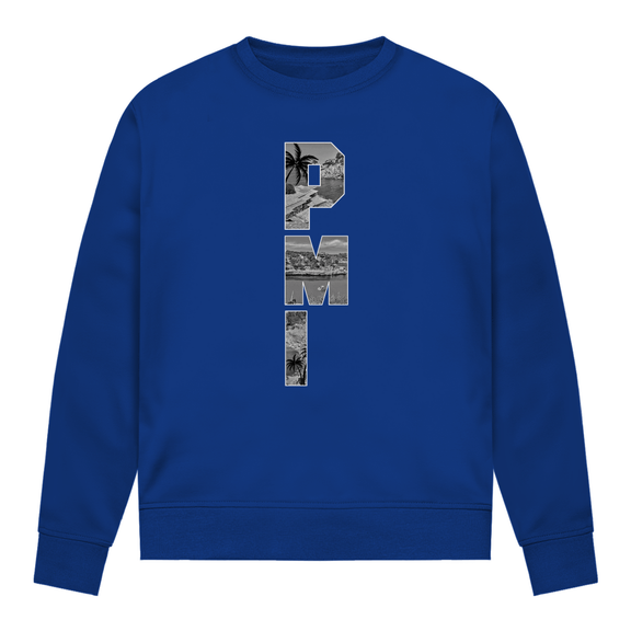 Strahlend blaues Shirt mit drei Buchstaben des Flughafencode. Overlay der Buchstaben ein Bild in schwarz/weiß von der Insel.