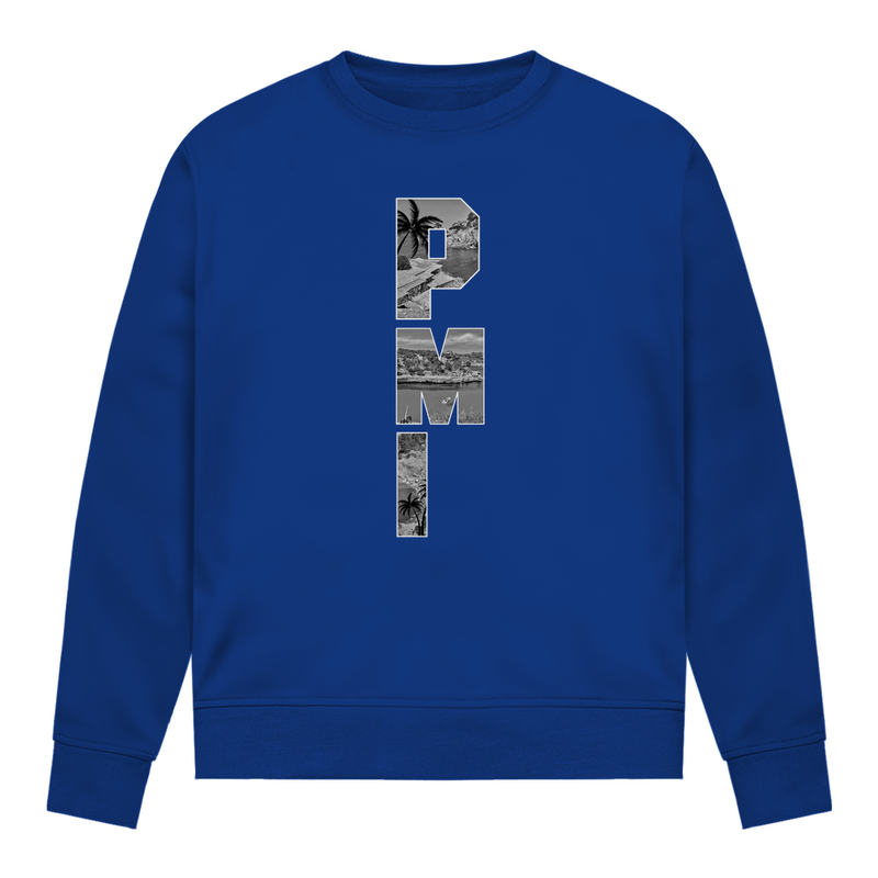 Strahlend blaues Shirt mit drei Buchstaben des Flughafencode. Overlay der Buchstaben ein Bild in schwarz/weiß von der Insel.