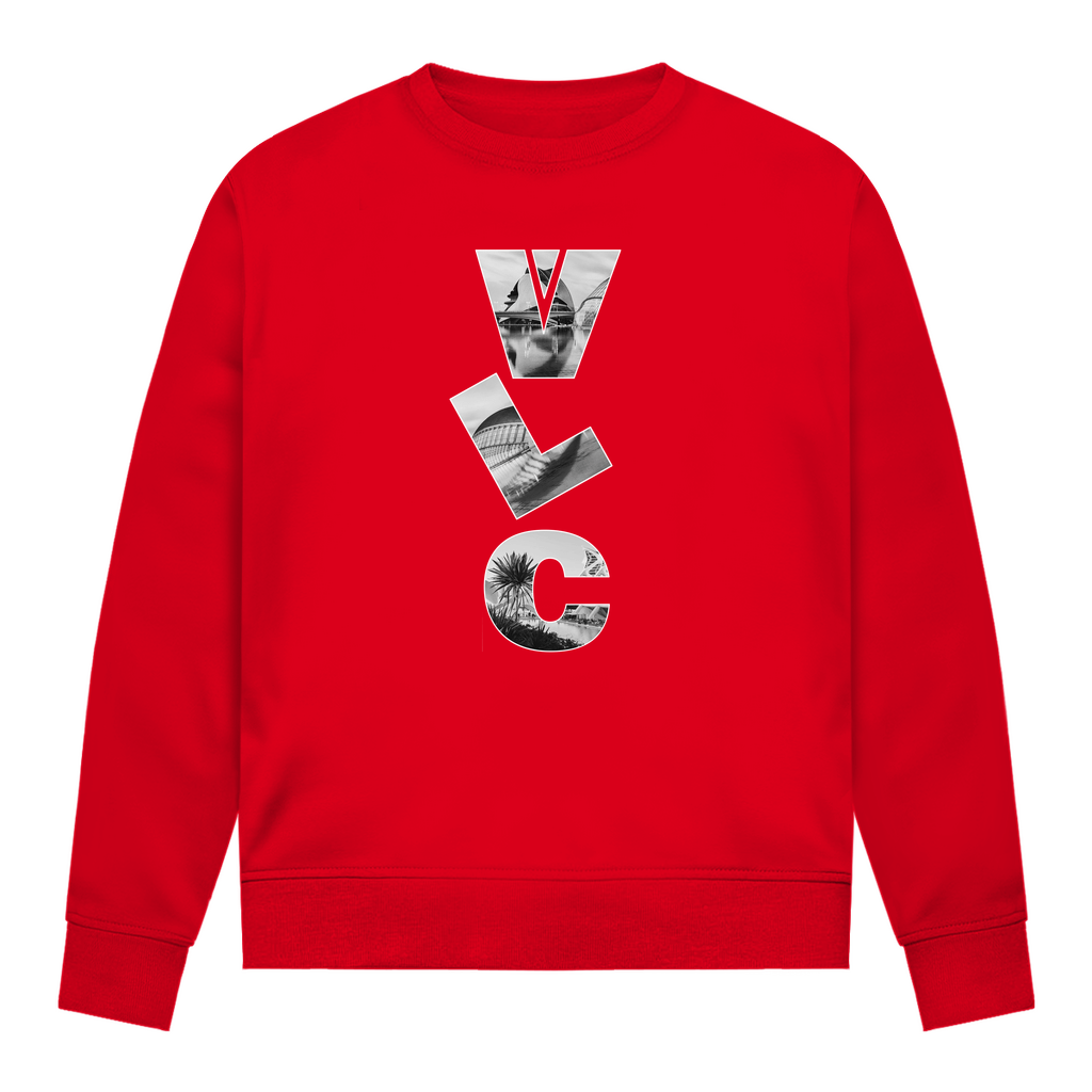 Leuchtend rotes Shirt mit drei Buchstaben des Flughafencode. Als Overlay der Buchstaben liegt ein Bild von Valencia.