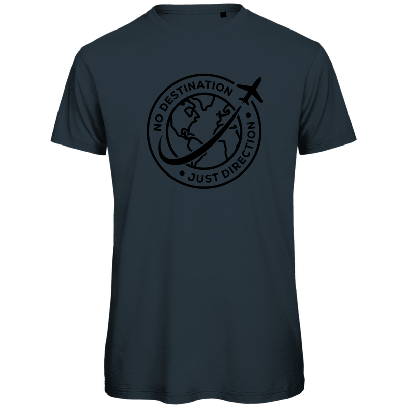 T Shirt für Herren mit starkem DESTINATION - DIRECTION Print (Black). Stoff: Dark Grey. Fernweh zum Anziehen? travelPrint4U