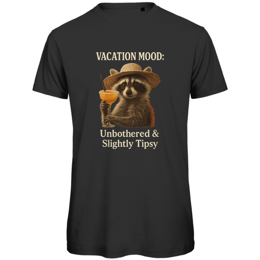 Herren TShirt, Funshirt in Black, Print: VACATION MOOD: UNBOTHERED & SLIGHTLY TIPSY. Fernweh zum Anziehen? travelPrint4U