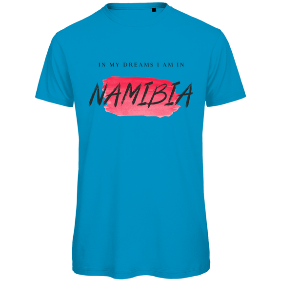 T Shirt für Herren in der Farbe Atoll mit Print: IN MY DREAMS I AM IN NAMIBIA. Fernweh zum Anziehen? travelPrint4U.de