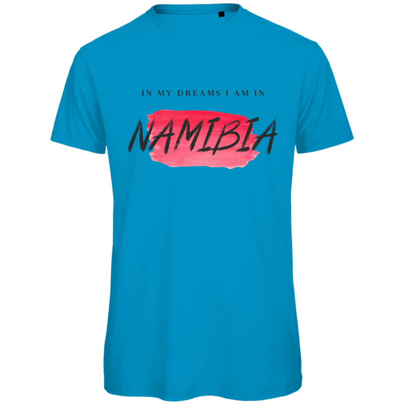 T Shirt für Herren in der Farbe Atoll mit Print: IN MY DREAMS I AM IN NAMIBIA. Fernweh zum Anziehen? travelPrint4U.de