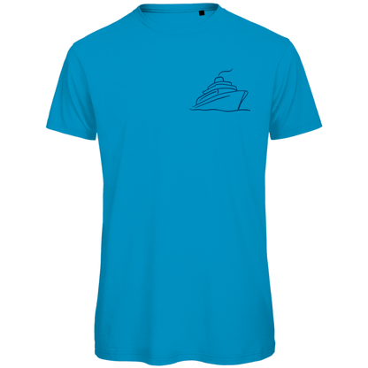 T Shirt für Herren mit ONE SHIP ONE LOVE Print (blau). Stoff-Farbe: Atoll. Fernweh zum Anziehen? travelPrint4U.de