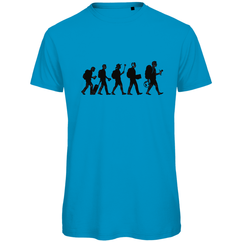 T Shirt für Herren mit dem TOURIST EVOLUTION Print. Stoff-Farbe: Atoll. Fernweh mal Lustig? travelPrint4U.de