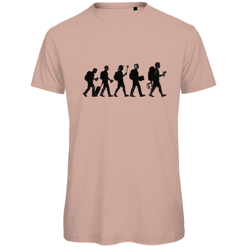 T Shirt für Herren mit dem TOURIST EVOLUTION Print. Stoff-Farbe: Millennial Khaki. Fernweh mal Lustig? travelPrint4U.de