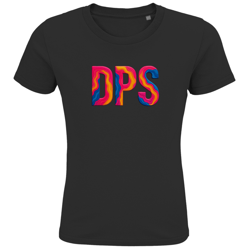 T-Shirts für Kinder mit buntem DPS Print für Airport DENPASAR. Stoff-Farbe: Black. Fernweh zum Anziehen? travelPrint4U.de