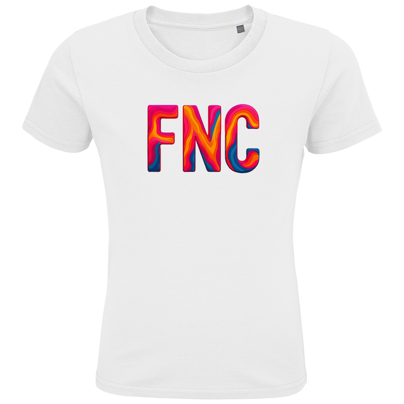 T-Shirts für Kinder mit buntem FNC Print für Airport FUNCHAL. Stoff-Farbe: White. Fernweh zum Anziehen? travelPrint4U.de
