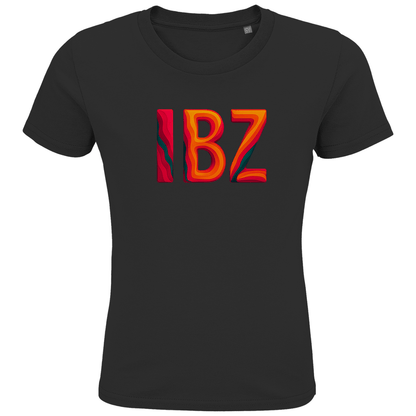 T-Shirts für Kinder mit buntem IBZ Print für Airport IBIZA. Stoff-Farbe: Black. Fernweh zum Anziehen? travelPrint4U.de