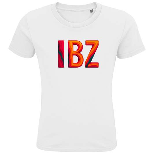 T-Shirts für Kinder mit buntem IBZ Print für Airport IBIZA. Stoff-Farbe: White. Fernweh zum Anziehen? travelPrint4U.de