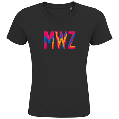 T-Shirts für Kinder mit buntem MWZ Print für Airport MWANZA. Stoff-Farbe: Black. Fernweh zum Anziehen? travelPrint4U.de
