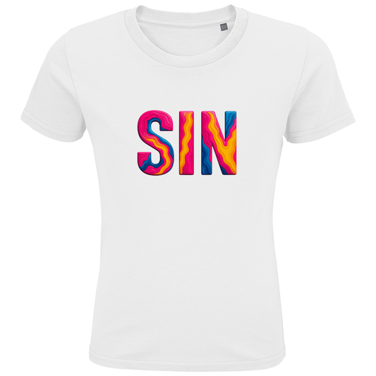 T-Shirts für Kinder mit buntem SIN Print für Airport SINGAPUR. Stoff-Farbe: White. Fernweh zum Anziehen? travelPrint4U.de