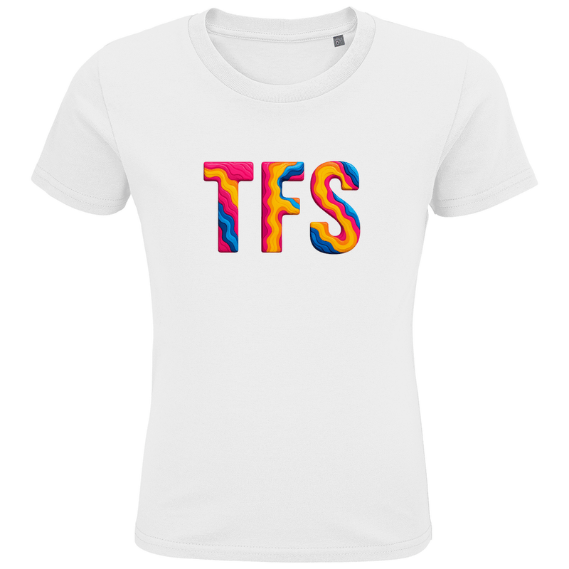 T-Shirts für Kinder mit buntem TFS Print für Airport TENERIFFA-SÜD. Stoff-Farbe: White. Fernweh zum Anziehen? travelPrint4U